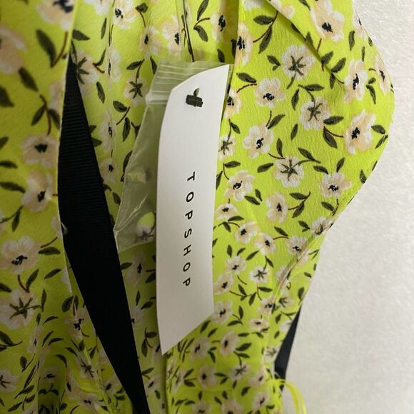 Topshop Sleeveless Floral Square Neck Drop Waist Midi Dress Tie Strap Size 8 - Picture 9 of 14